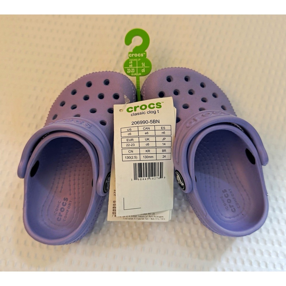 Crocs Classic Clog Purple Unisex Kids Slip On Adjustable Strap 206990-5BN C6
